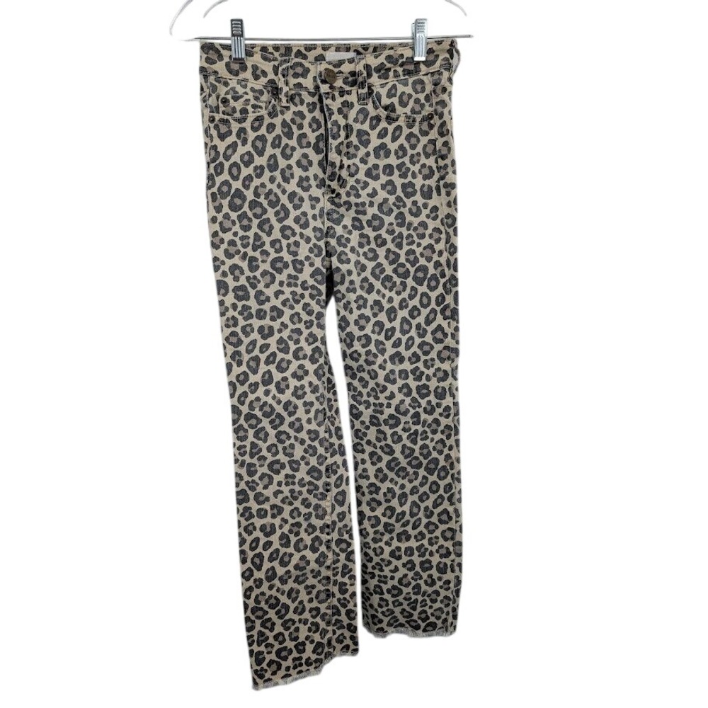 Amuse Society La Vida high rise cropped jeans leopard print raw hem Women's 25